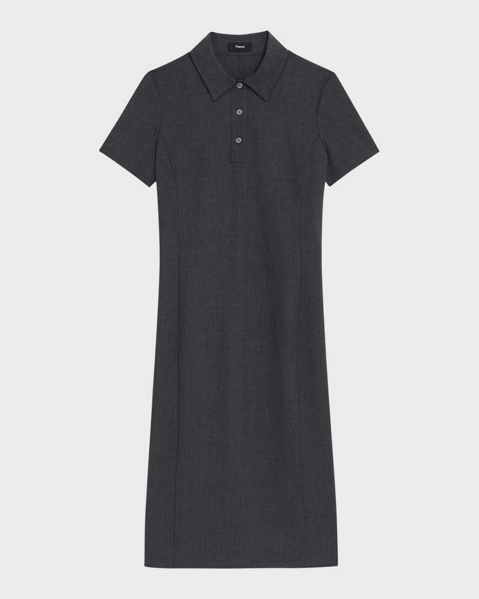 Wool Suiting Slim Polo Dress